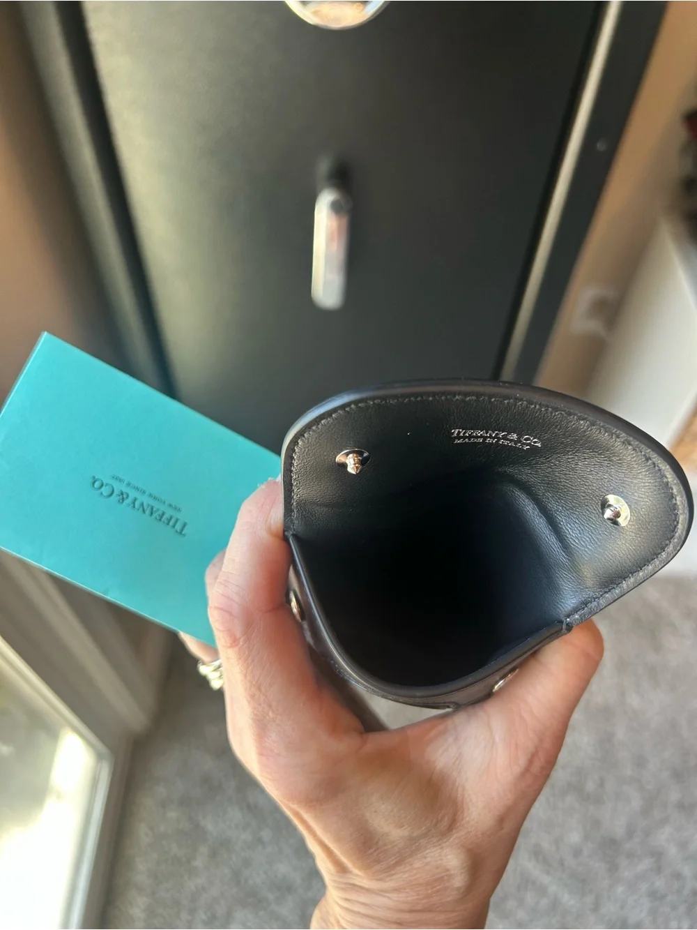 Tiffany & Co. Black Leather Heart Card Holder with Snap Keyring